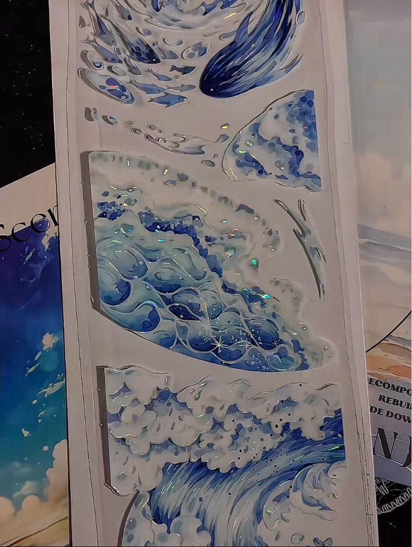 【8575】海外　マステ　3/5/巻売り　貝殻光マスキングテープ　海　波