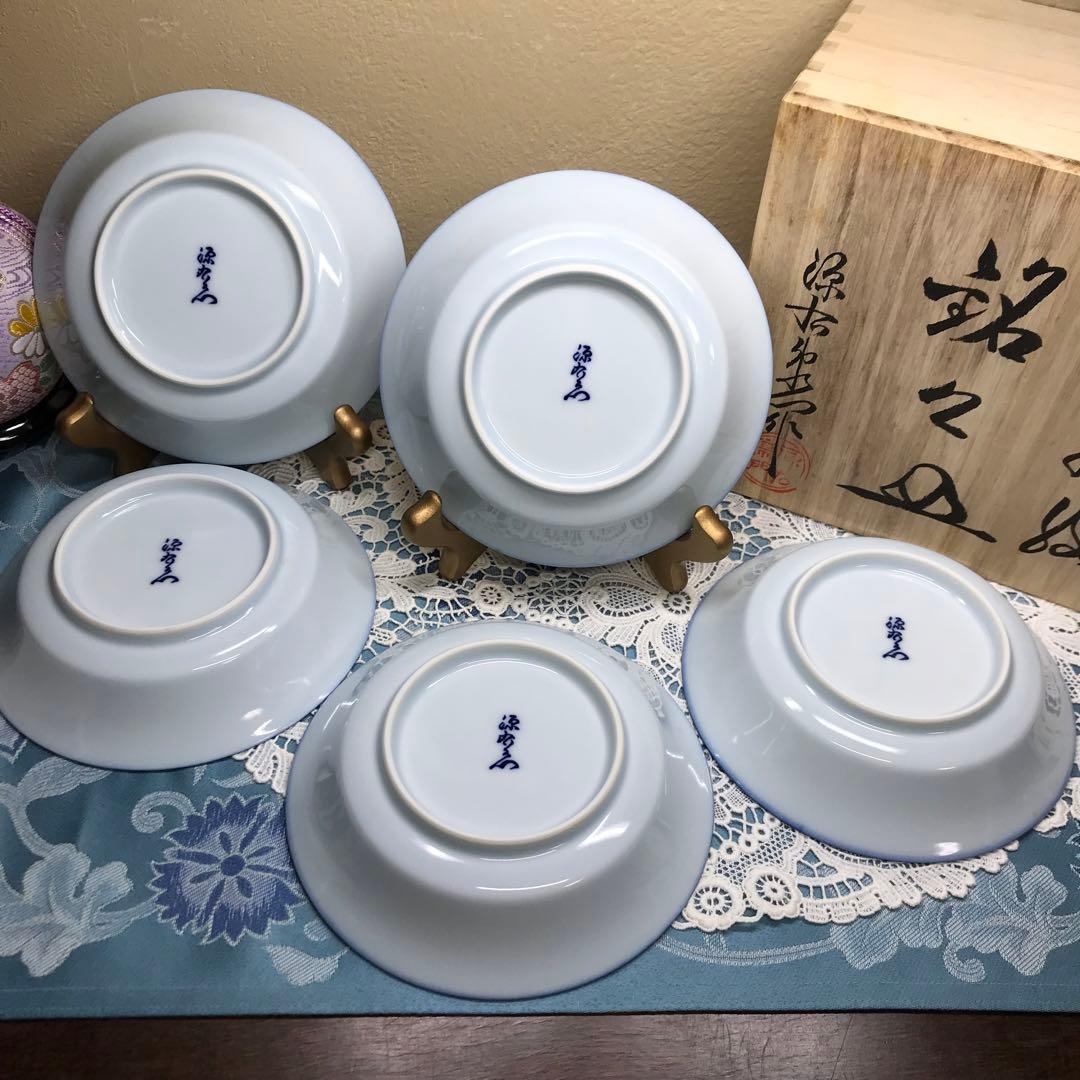 源右衛門窯　染錦丸紋　丸皿　取皿　5枚1式　新品未使用　木箱入り