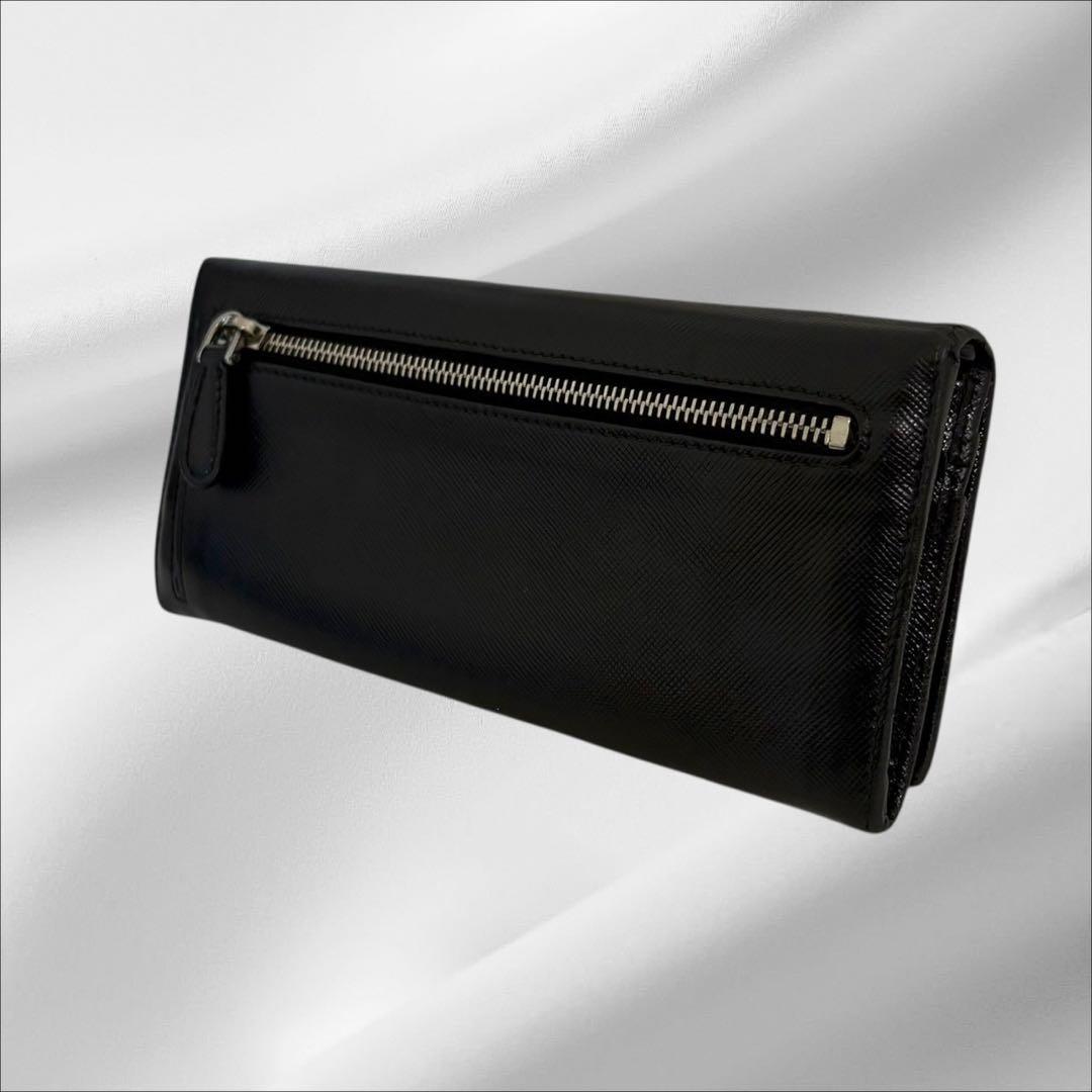 極美品✨PRADA プラダ 長財布 二つ折り財布 サフィアーノ ブラック 三角