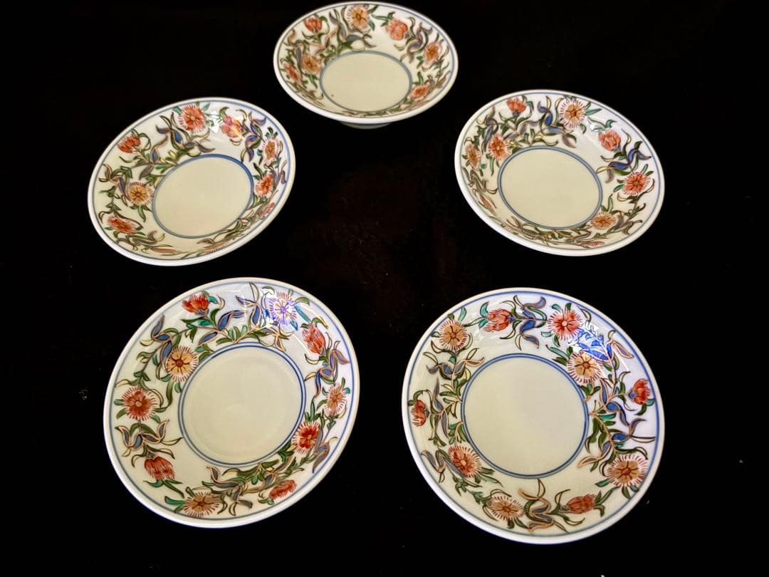 ❤️ 希少　新品未使用　有田焼 源右衛門窯 染付　箱付き　茶碗蒸し　5客　金彩