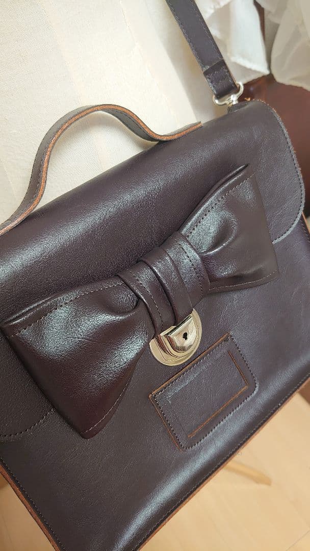 最終価格 Jane Marple/リボンサッチェルBag ダークブラウン