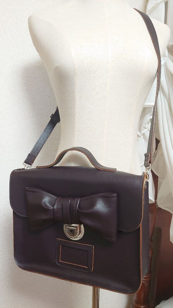 最終価格 Jane Marple/リボンサッチェルBag ダークブラウン
