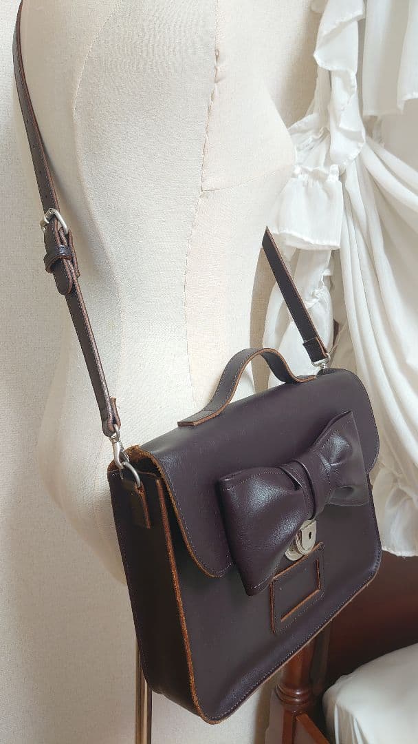 最終価格 Jane Marple/リボンサッチェルBag ダークブラウン