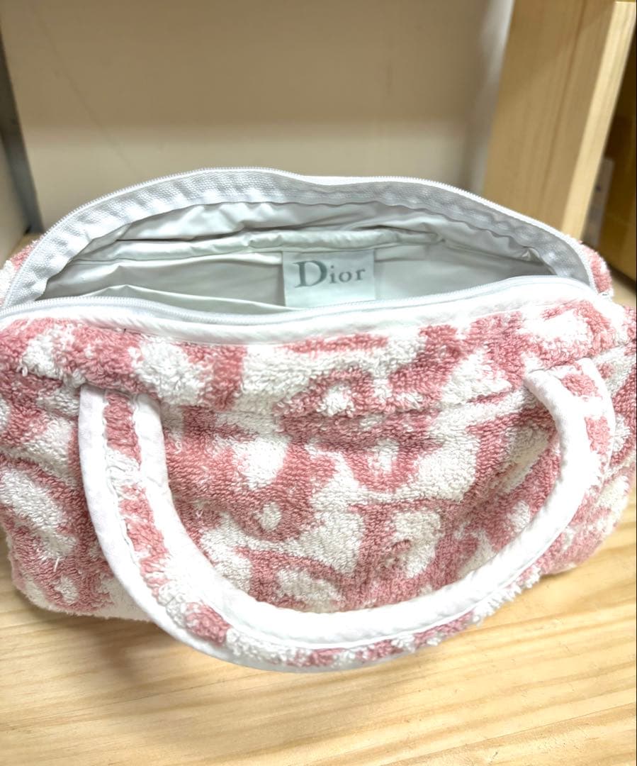 希少 Dior タオル地 ハンドバッグ ピンク/ホワイト トロッター 小物入れ