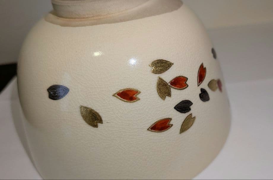 『通次阿山』仁清写　花吹雪茶碗　茶道具　共箱栞しおり　桜