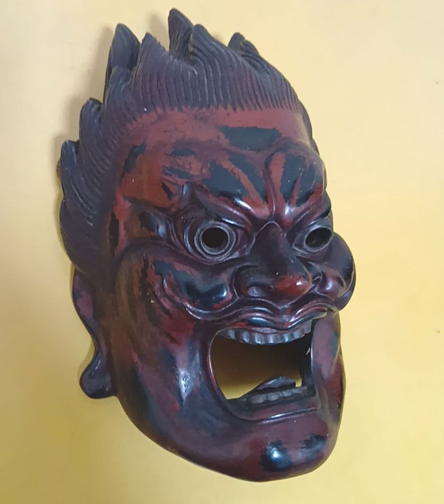 骨董品 伐折羅大将 お面 壁掛け 乾漆 仏教 美術 骨董品 レトロ アンティーク