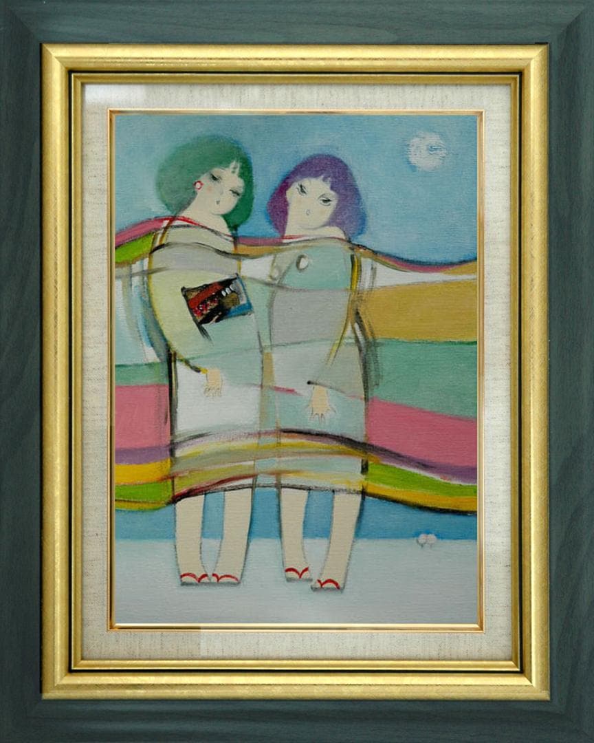 油絵 菅家令子 絵 絵画インテリア額付(白) F6-083711人物 雪国の子供