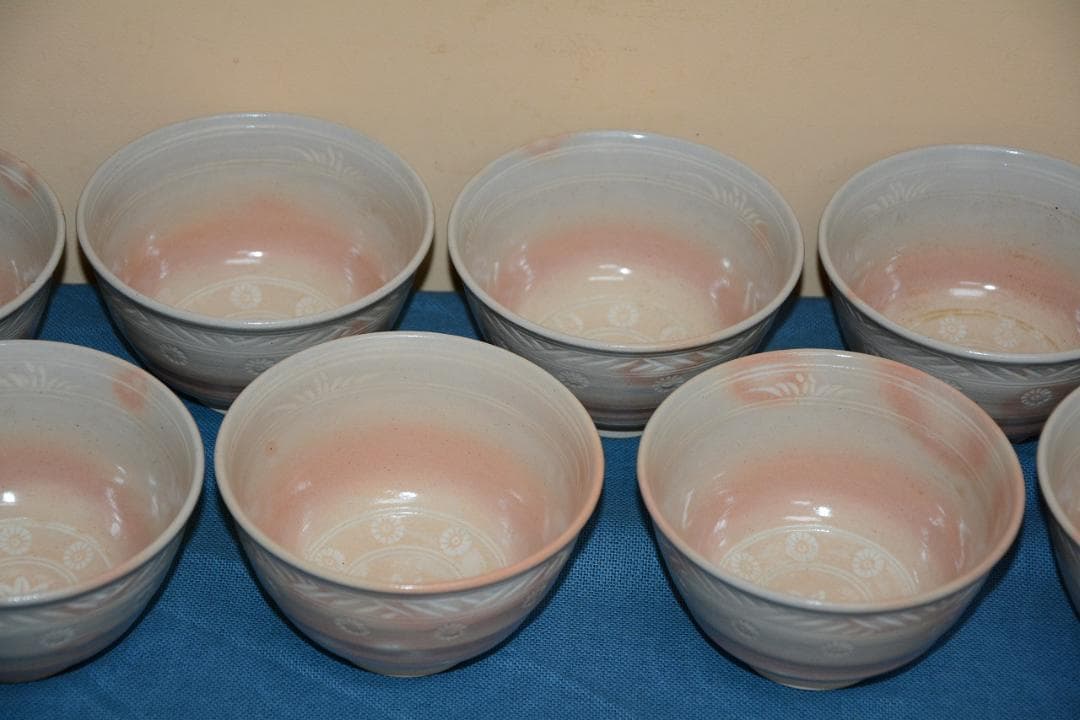 茶道具　数茶碗　９個　御本三嶋茶碗　田中渓峰造　共箱付　中古品　送料込み