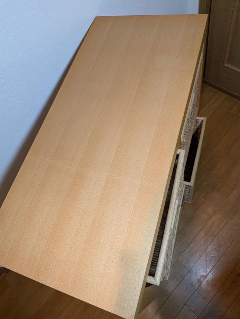 ■送料込■無印良品 オープンシェルフ 木製棚 スタッキング 収納カゴ付きラタン