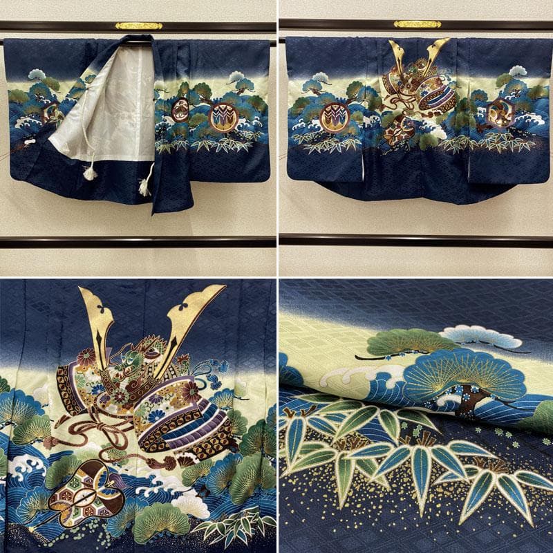 601ab53◎七五三 五歳 男児 着物&羽織&袴&角帯&長襦袢 淡鉄紺◎美品
