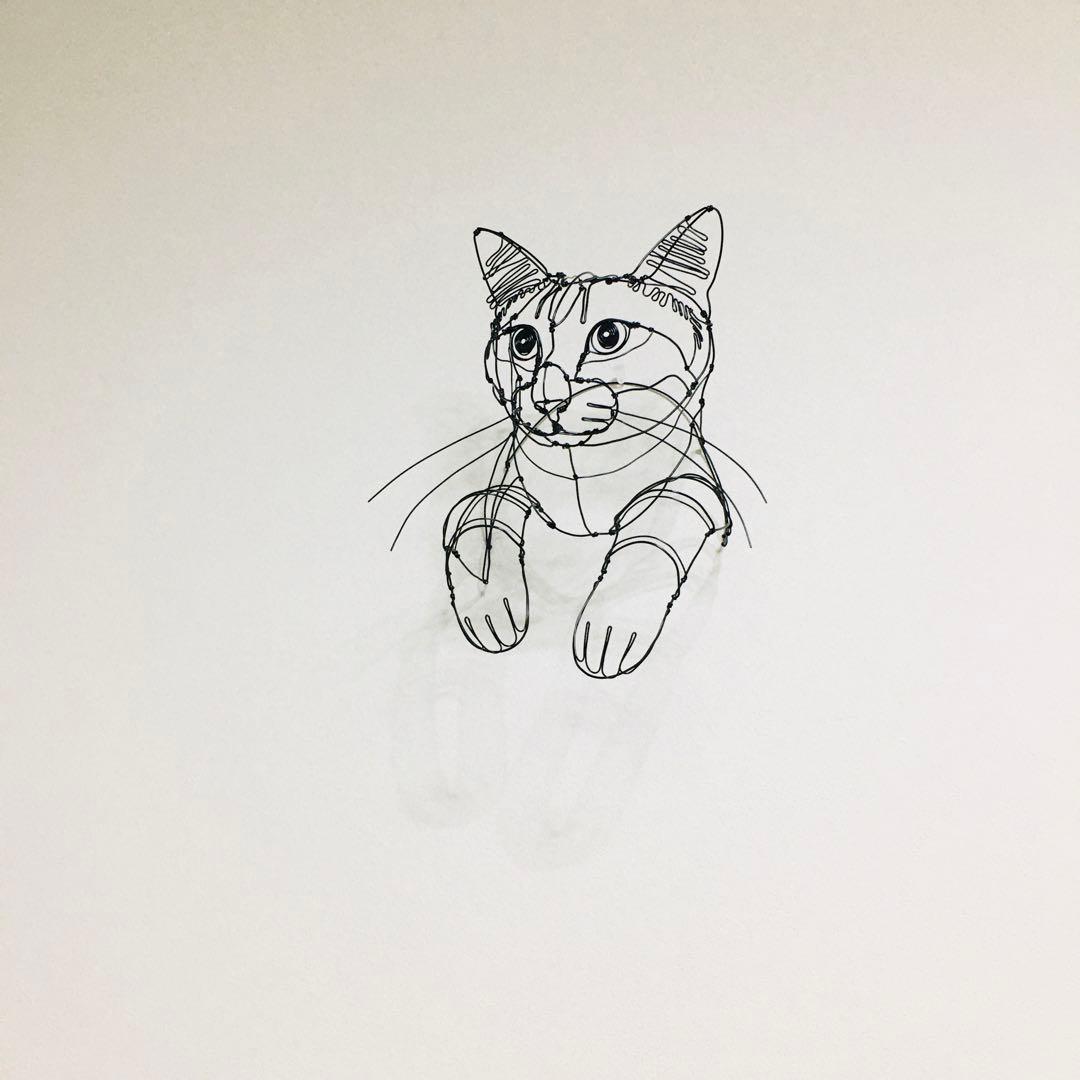 ワイヤーアート　ワイヤークラフト 花とねこ