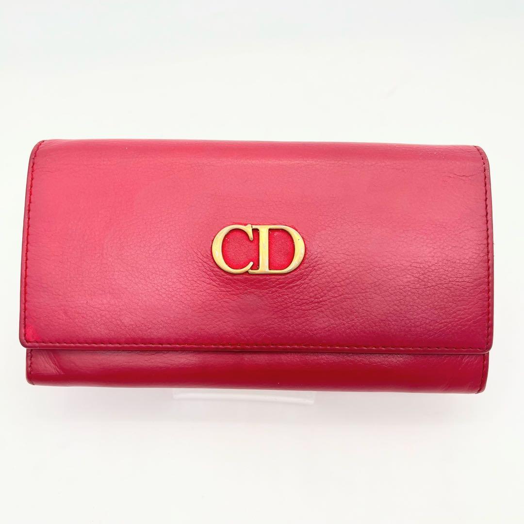 クリスチャンディオール 長財布 フラップウォレット CDロゴ金具 ピンク レザー