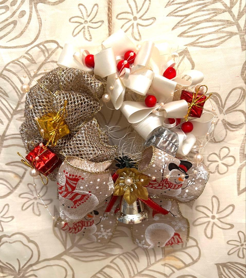 «822»◤完売◢早割りクリスマスリース*ゴールドリボン*華やかな可愛いリース