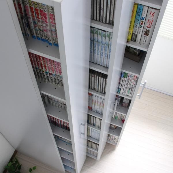 《新品・送料無料》3連 スリムラック ハイタイプ　本棚 薄型 スライド