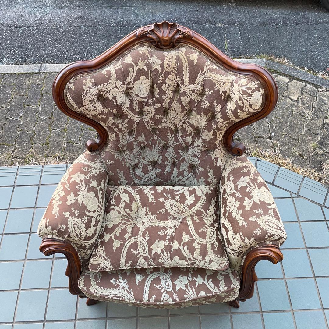 購入金額110万円セットの1つ　イタリア製　ソファ　チェア　王様椅子　飴色ウッド