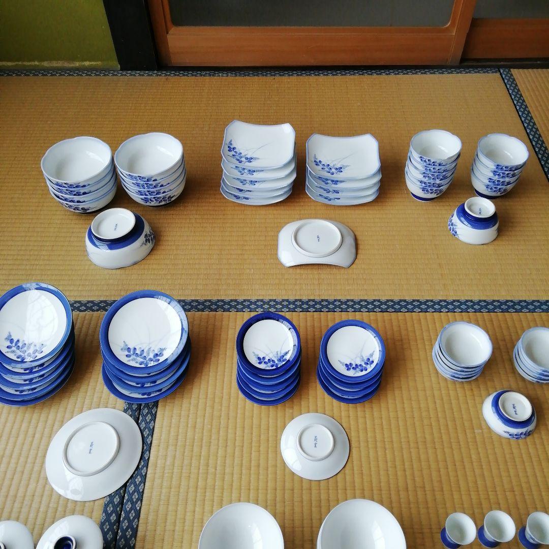 白青花柄陶磁器食器99枚セット
