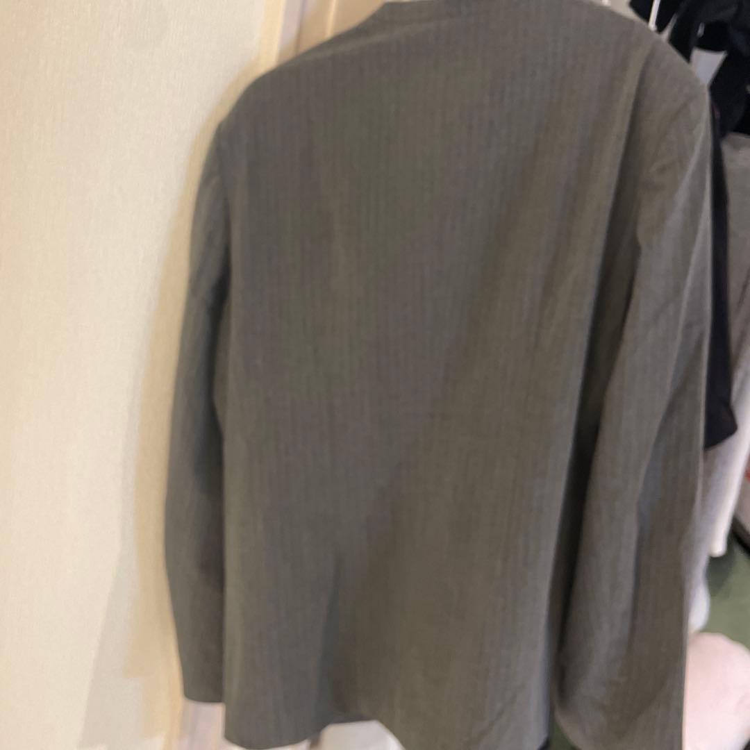 anuke ノーカラーグレージャケット ストライプ