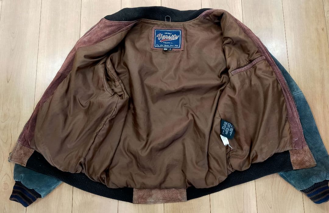 古着　varsity jacketオールレザー　スエード 革スタジャン　革ジャン