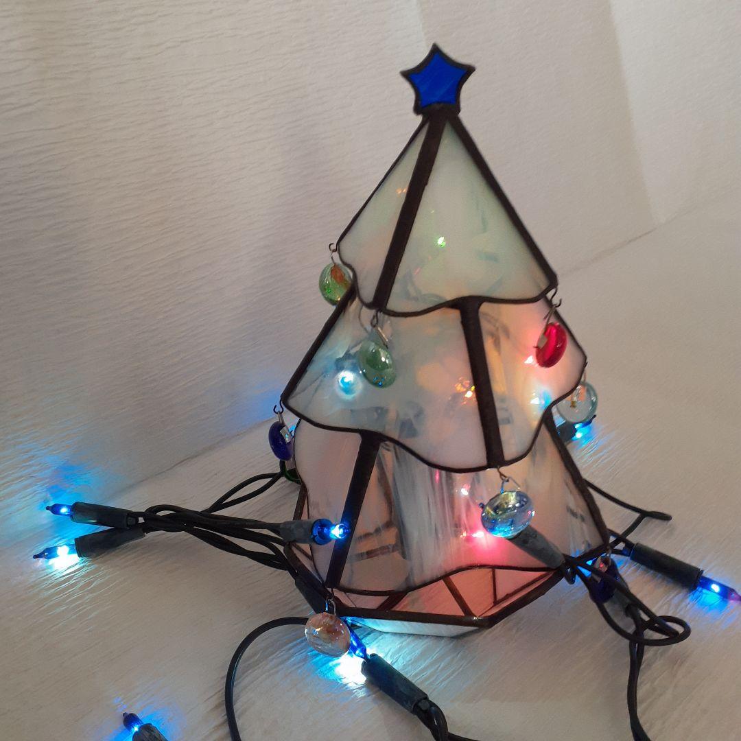 ステンドグラス　ホワイトクリスマスツリー　3段