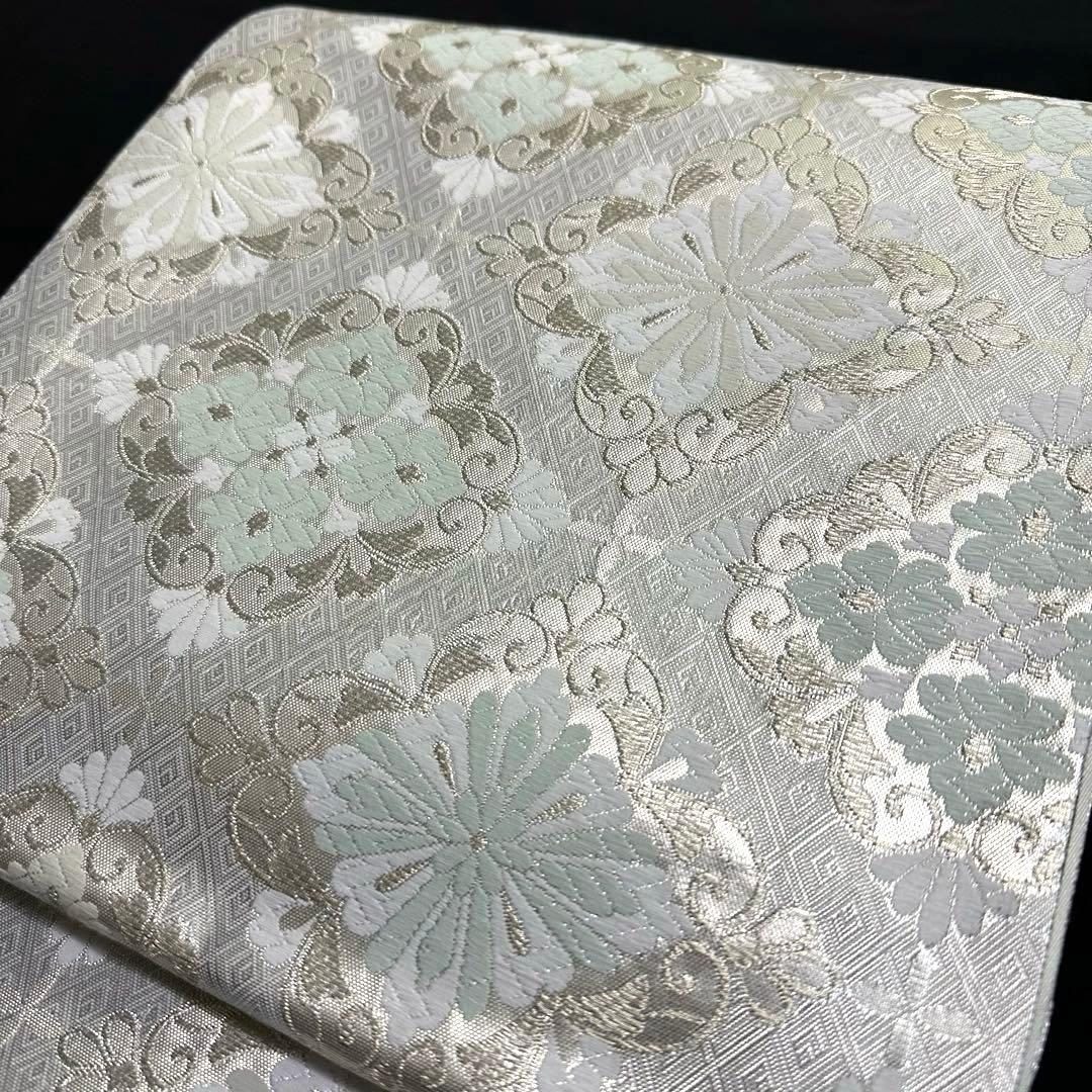 新品 袋帯 京都 西陣 樹 いつき 織物 白地 七宝 花菱 4876