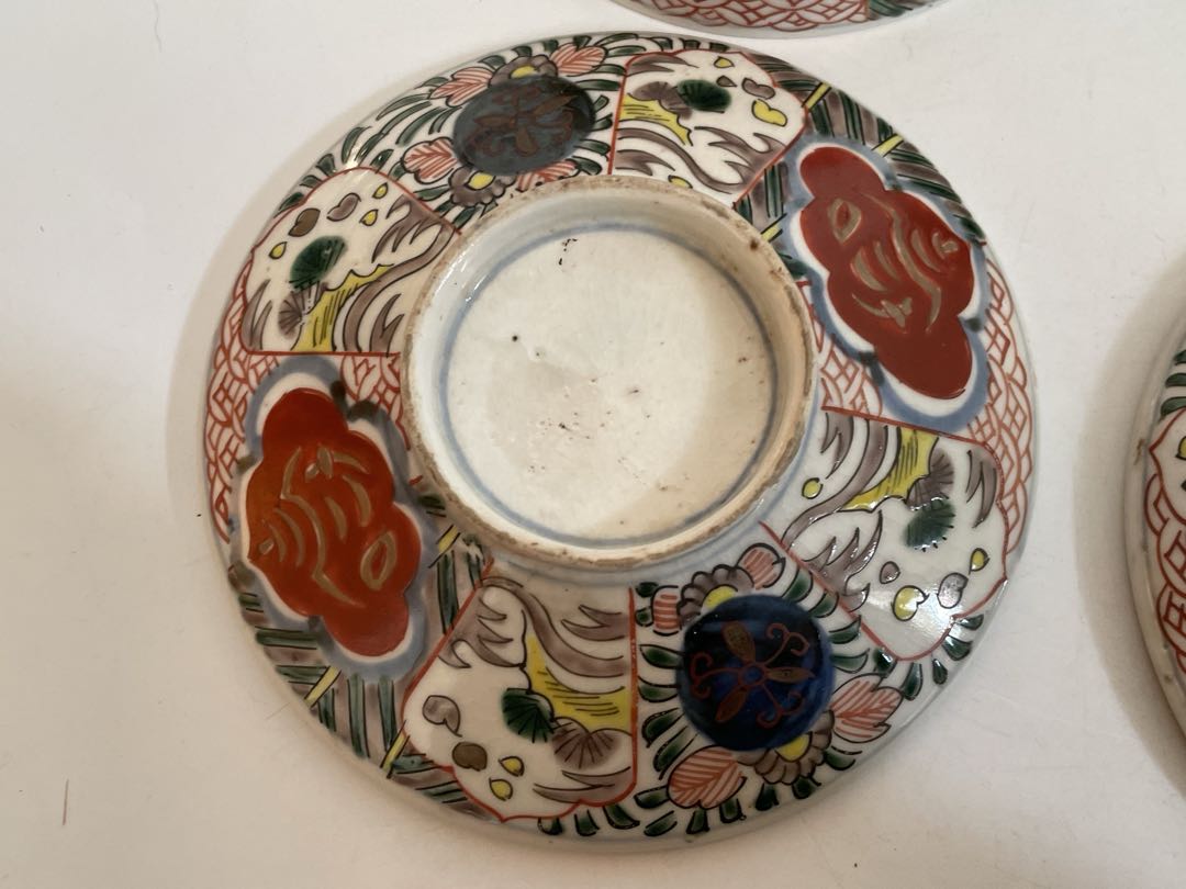 骨董　アンティーク　古伊万里　色絵　蓋付碗　煮物碗　飯碗　蓋茶碗　二客