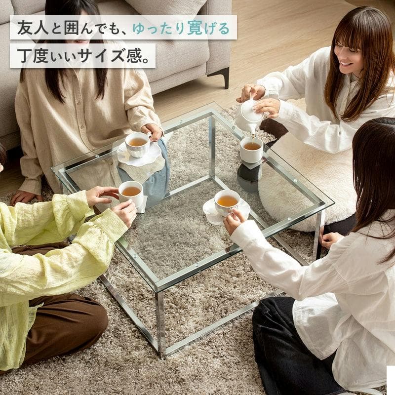 正方形ガラステーブル 幅70cm [2046]