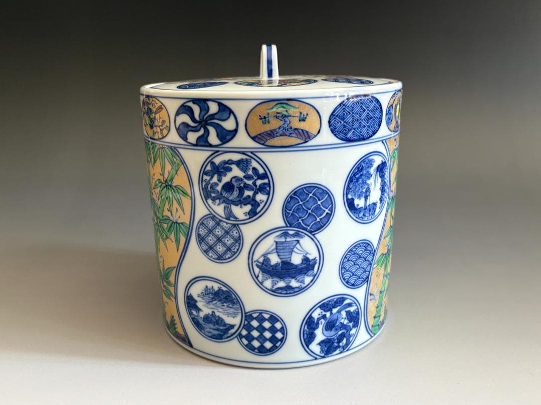 小峠丹山　色絵祥瑞寸胴　水指　茶道具