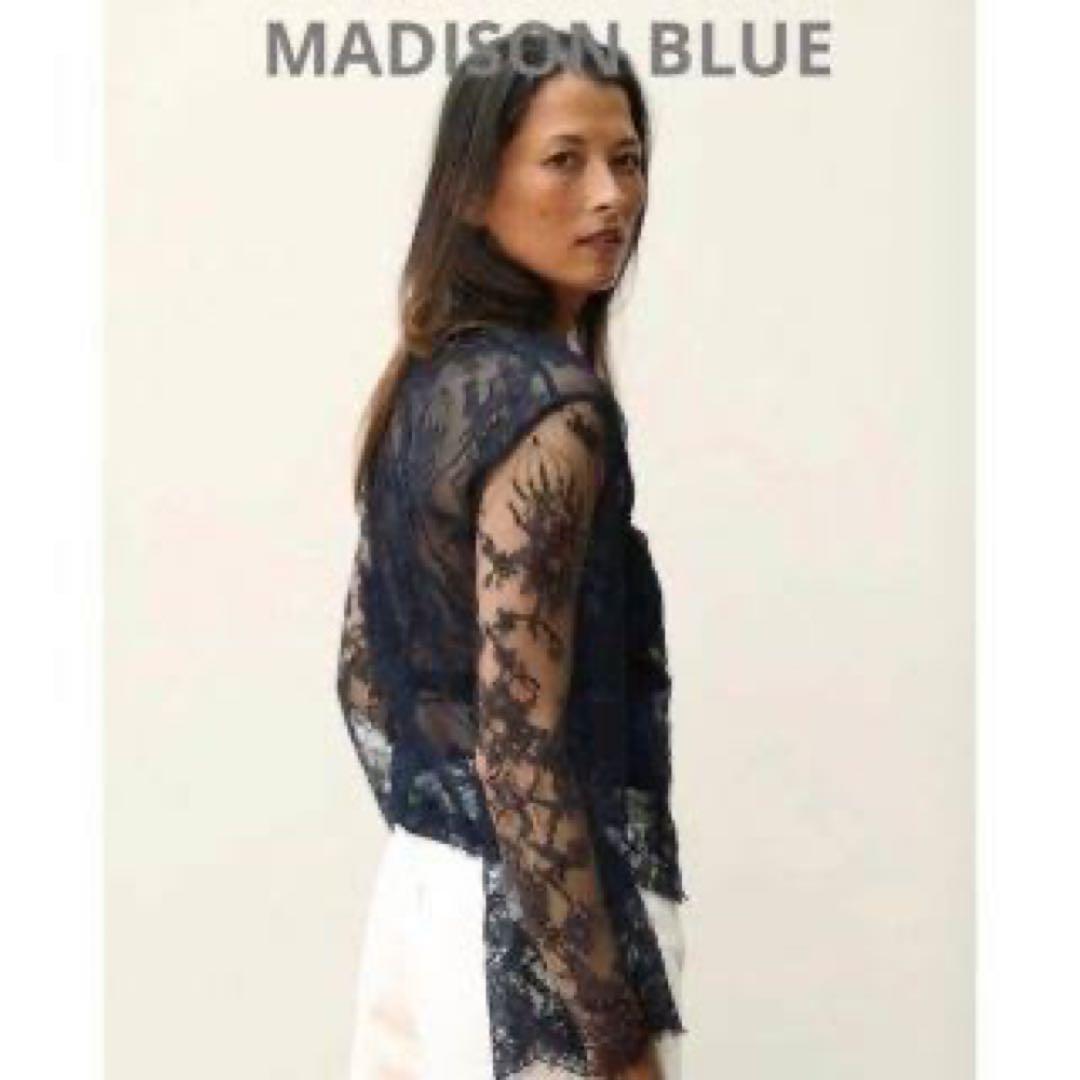 MADISONBLUE フラワーモチーフレースプルオーバーブラウス ネイビー