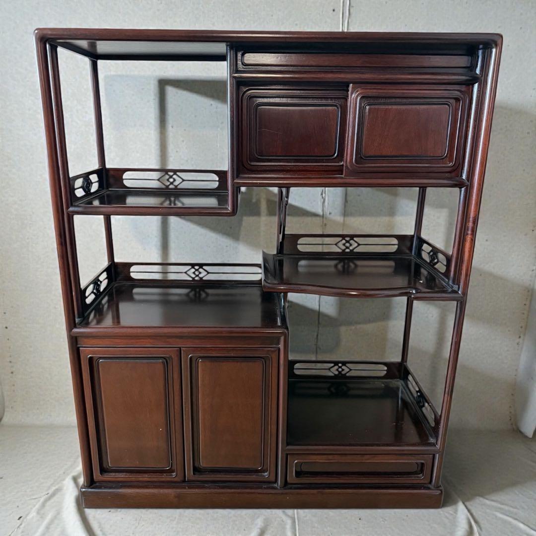 和家具 茶箪笥 茶棚 違い棚 飾り棚 木製 置物棚 引き出し 扉付き　送料込み