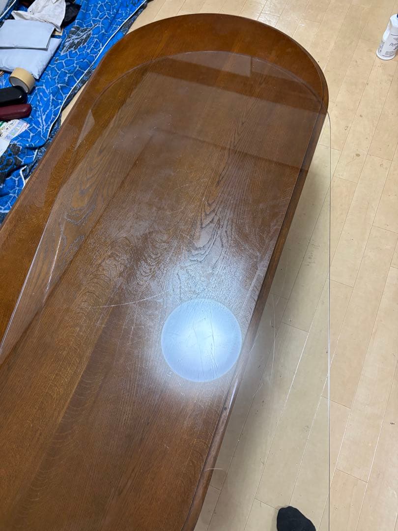 カリモク家具 カリモク 木製オーバル型センターテーブル ガラス天板付き 年代物
