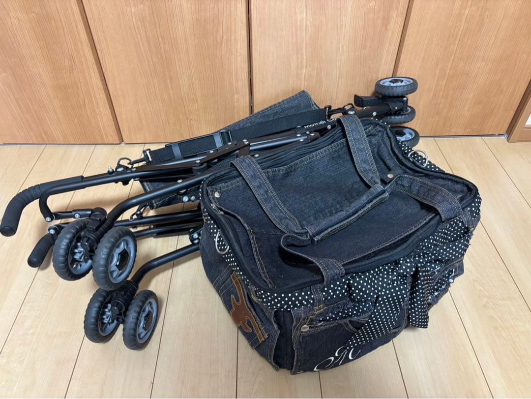 SALE希少美品マザーカートミニバギードットパターンデニム犬猫キャリー散歩バッグ