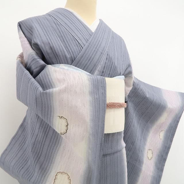 けだろう 新品 夏単衣 やまと誂製 櫛引き織 雪輪 仕付糸付 紬 6502