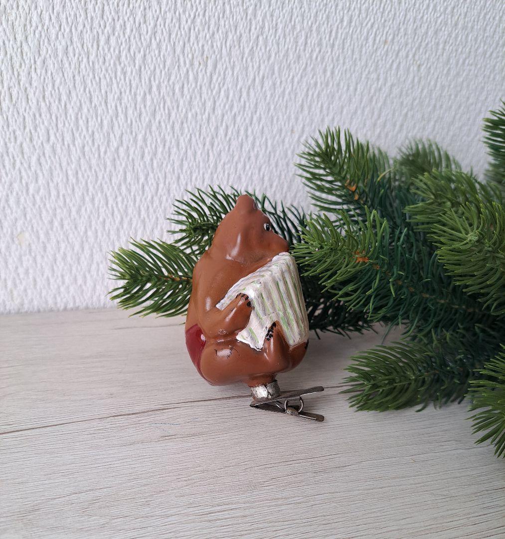 ソビエト　ガラスオーナメント　アコーディオンくまさん　クリスマスオーナメント
