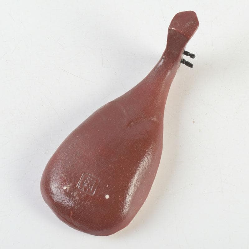 茶道具　横山朝陽作　陶器製　呉須絵　琵琶香合　干支巳　共箱　V　9346
