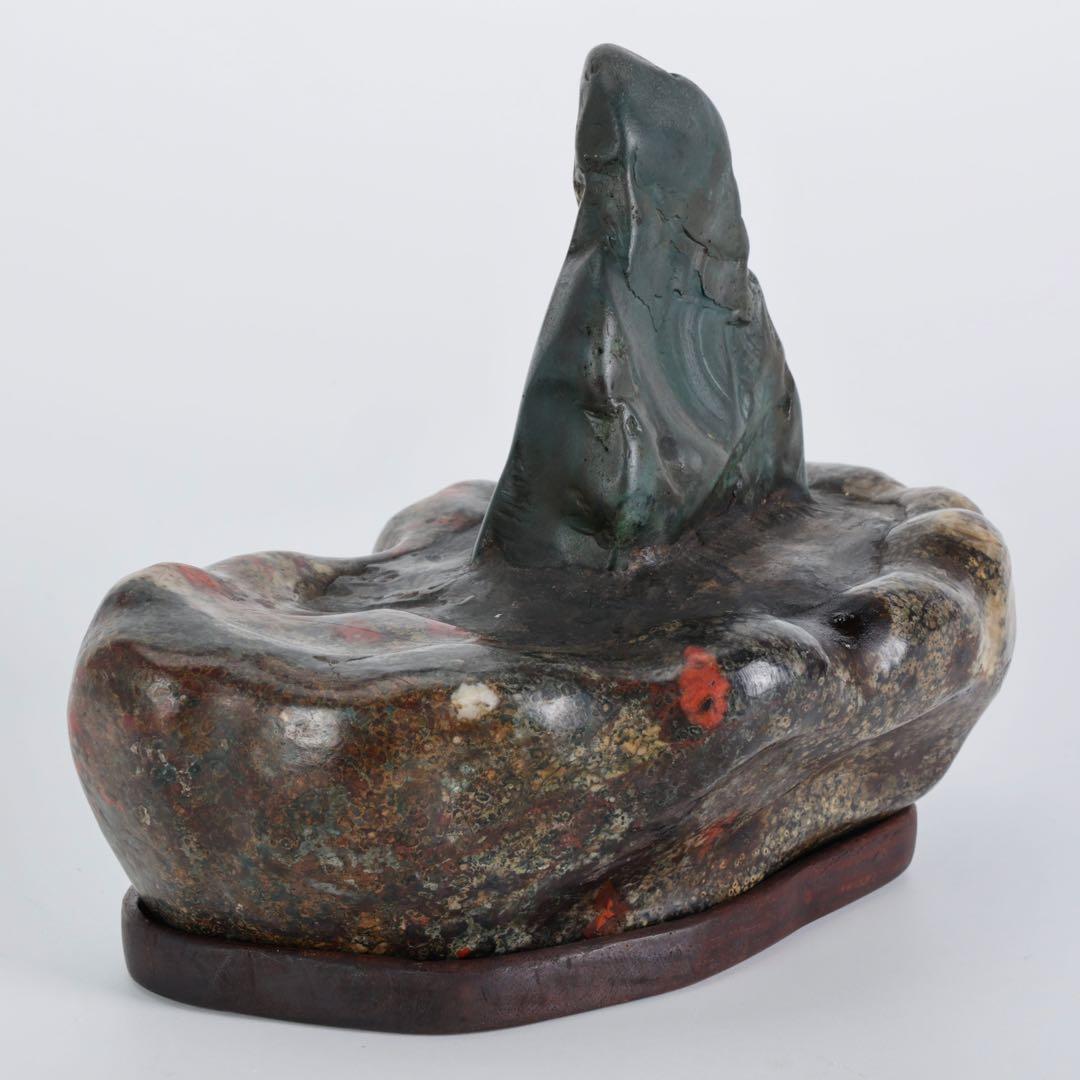 米*郎様 岐阜県 根尾川 菊花石 景石 寄石作品 観音　台座 共箱付 1.8kg