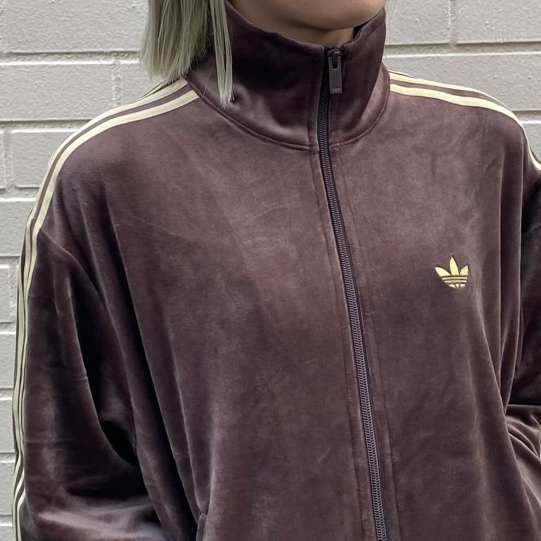 新品M⭐️adidas ファイヤーバード ベロア トラックトップ ダークブラウン