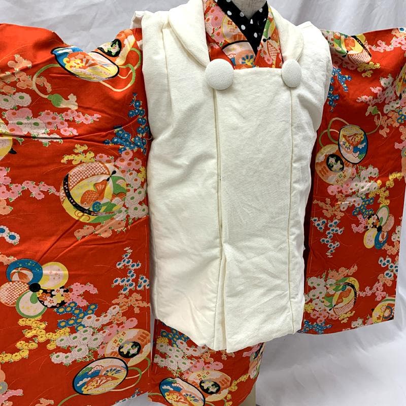 510ag62□七五三 三歳 アンティーク 女児 着物& 糸車 ねじり梅□美品