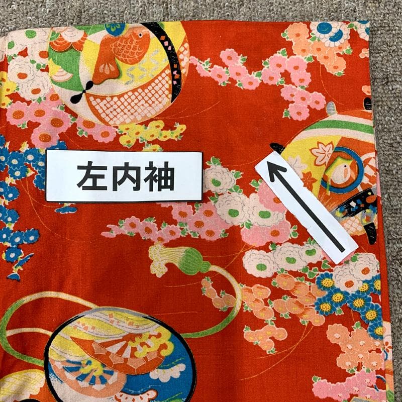 510ag62□七五三 三歳 アンティーク 女児 着物& 糸車 ねじり梅□美品