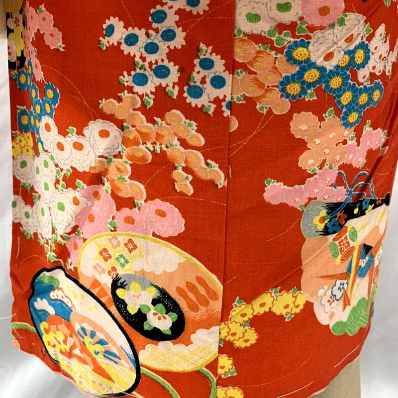 510ag62□七五三 三歳 アンティーク 女児 着物& 糸車 ねじり梅□美品
