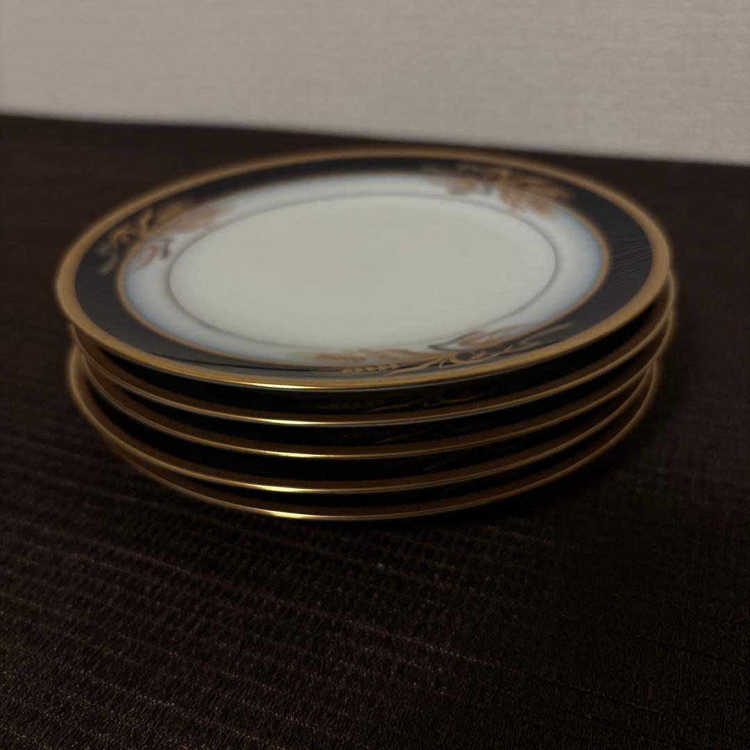 大倉陶園　ロイヤルブルー　瑠璃金彩金蝕稲穂　デザートプレート　16.8cm