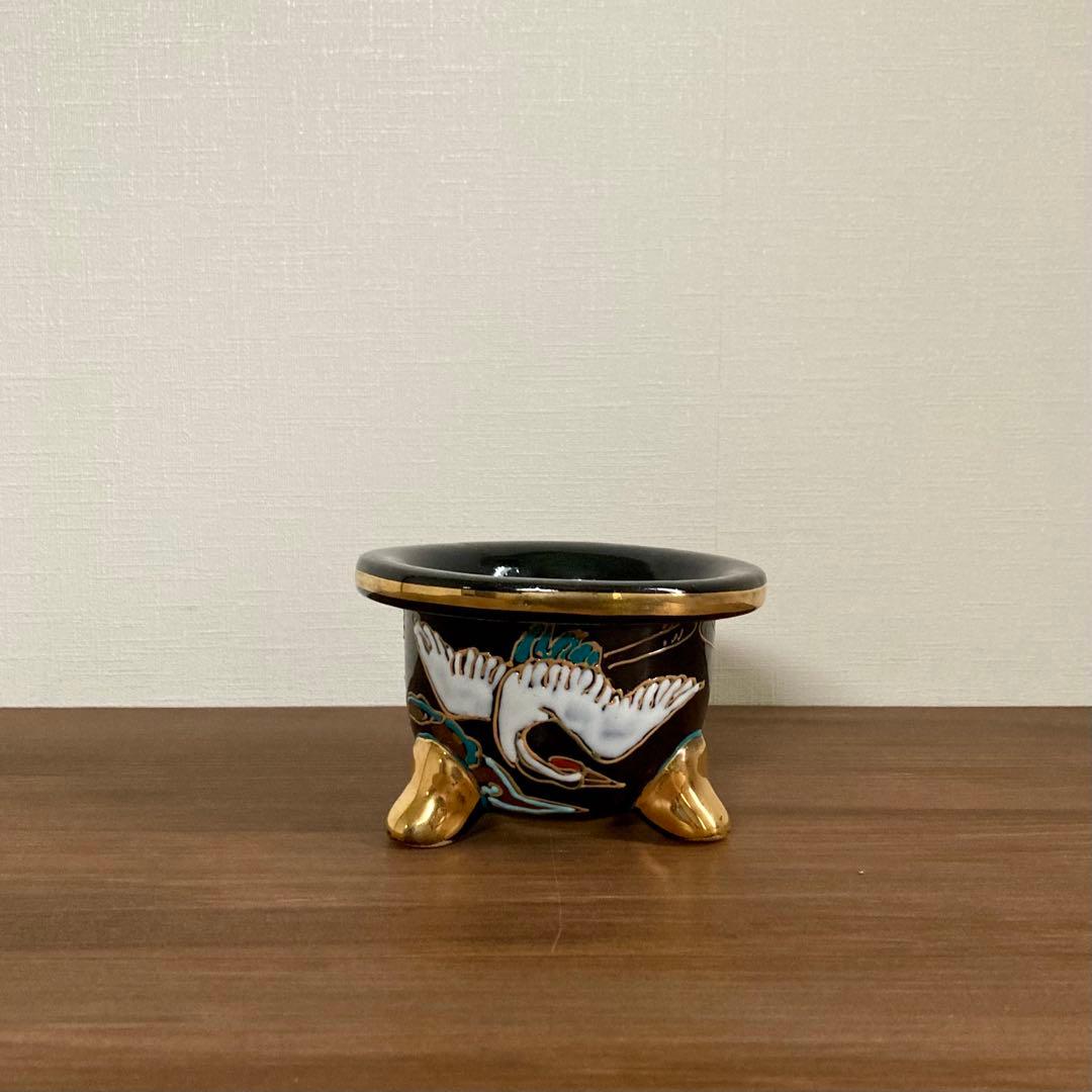 【新品未使用】万年青鉢 錦鉢 楽焼 鶴 おもと鉢 オモト鉢 蘭鉢