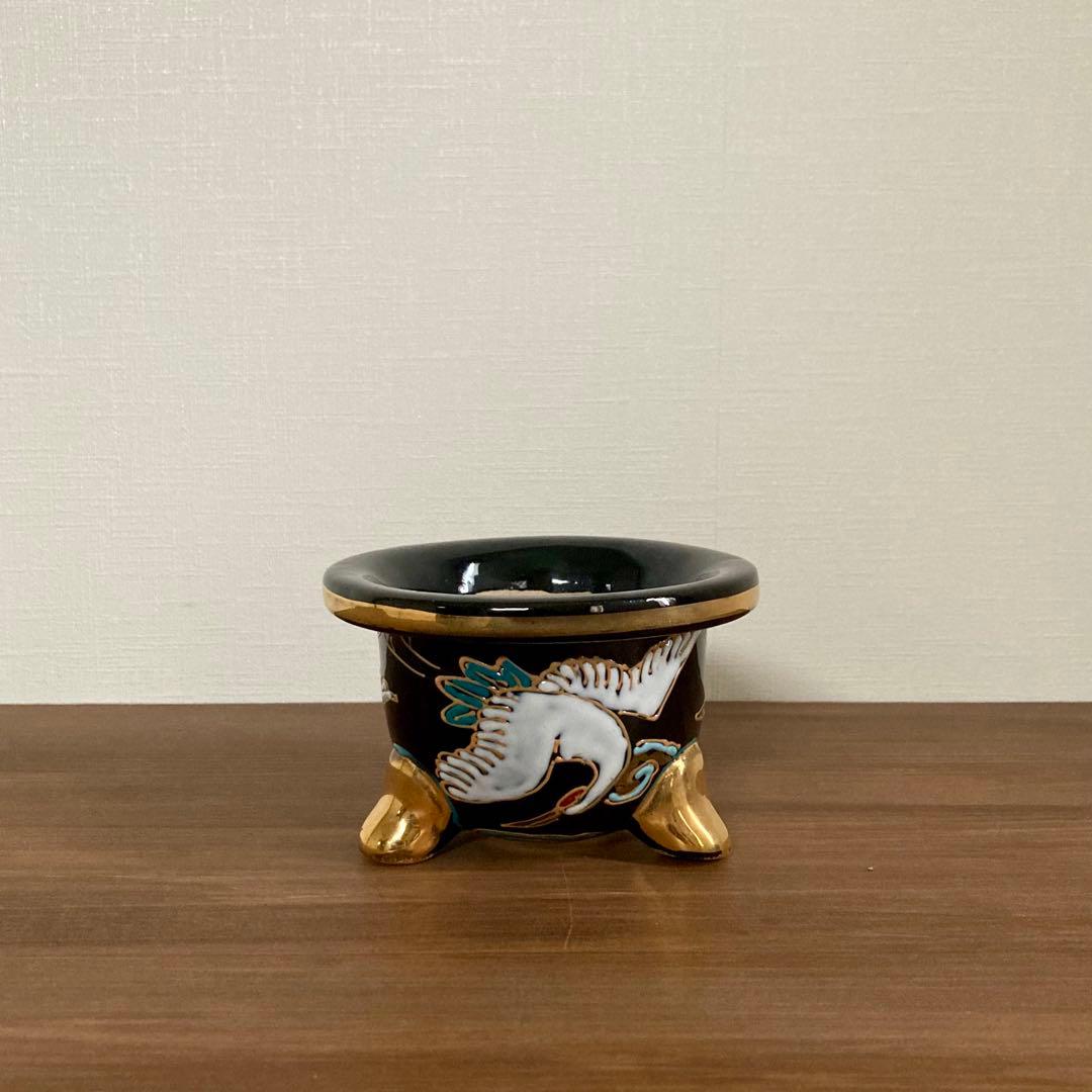 【新品未使用】万年青鉢 錦鉢 楽焼 鶴 おもと鉢 オモト鉢 蘭鉢