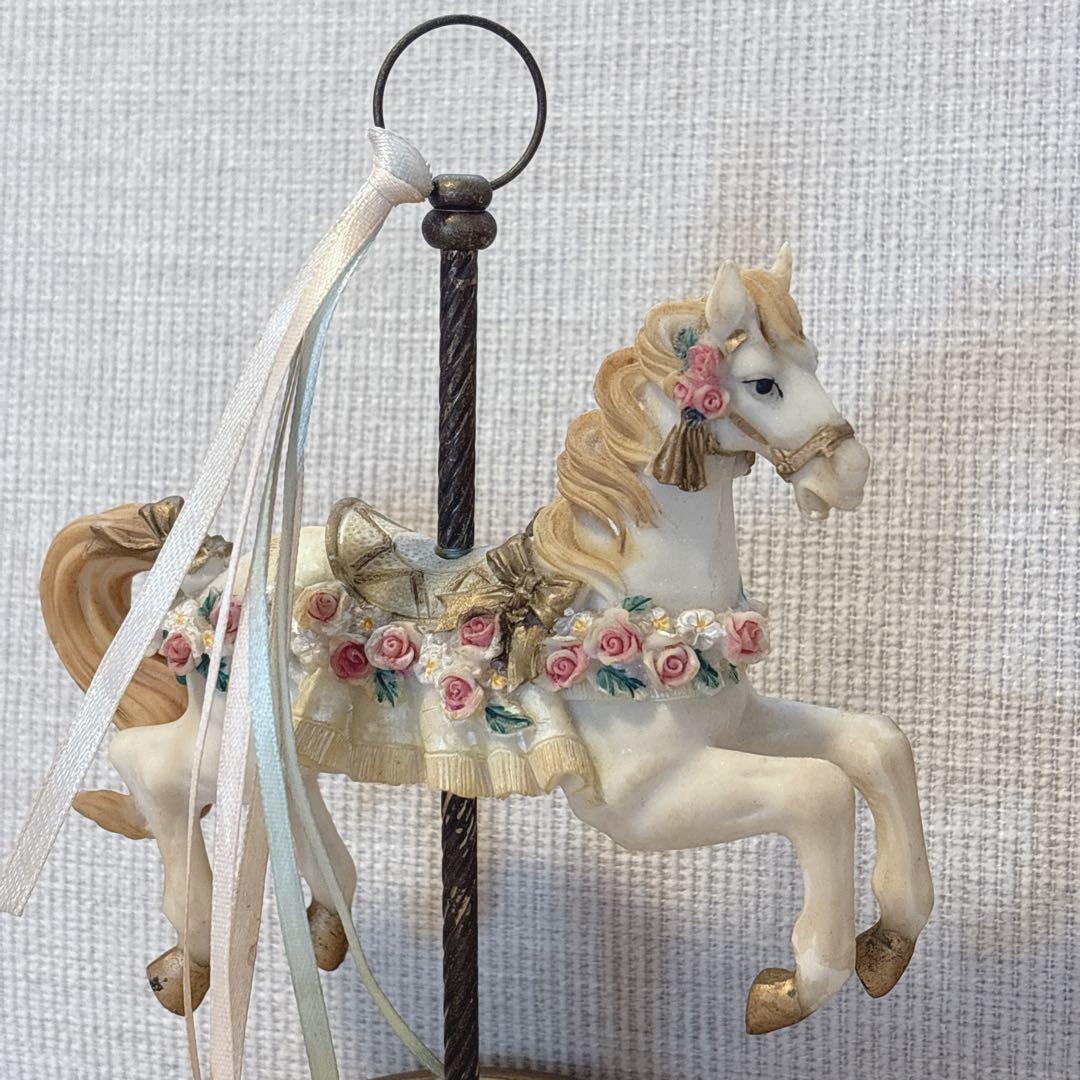 アンティーク風 白馬 メリーゴーランド オルゴール