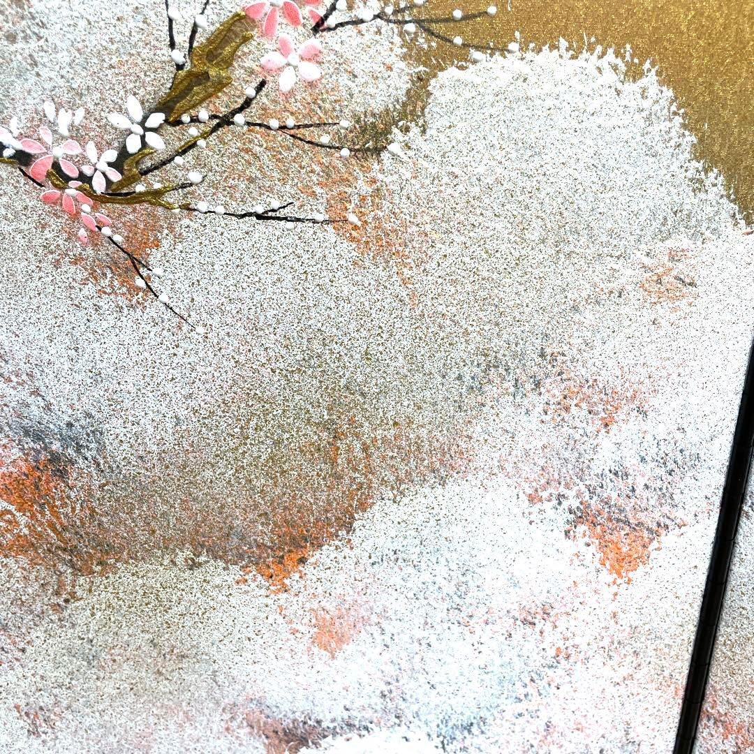 雛人形　桃の節句　桜の三つ折り屏風 雛祭り用　手書き小米桜