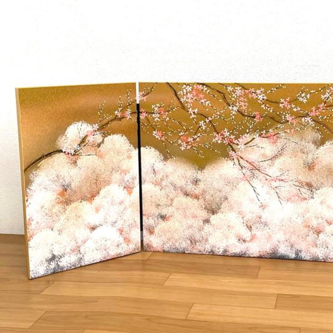 雛人形　桃の節句　桜の三つ折り屏風 雛祭り用　手書き小米桜