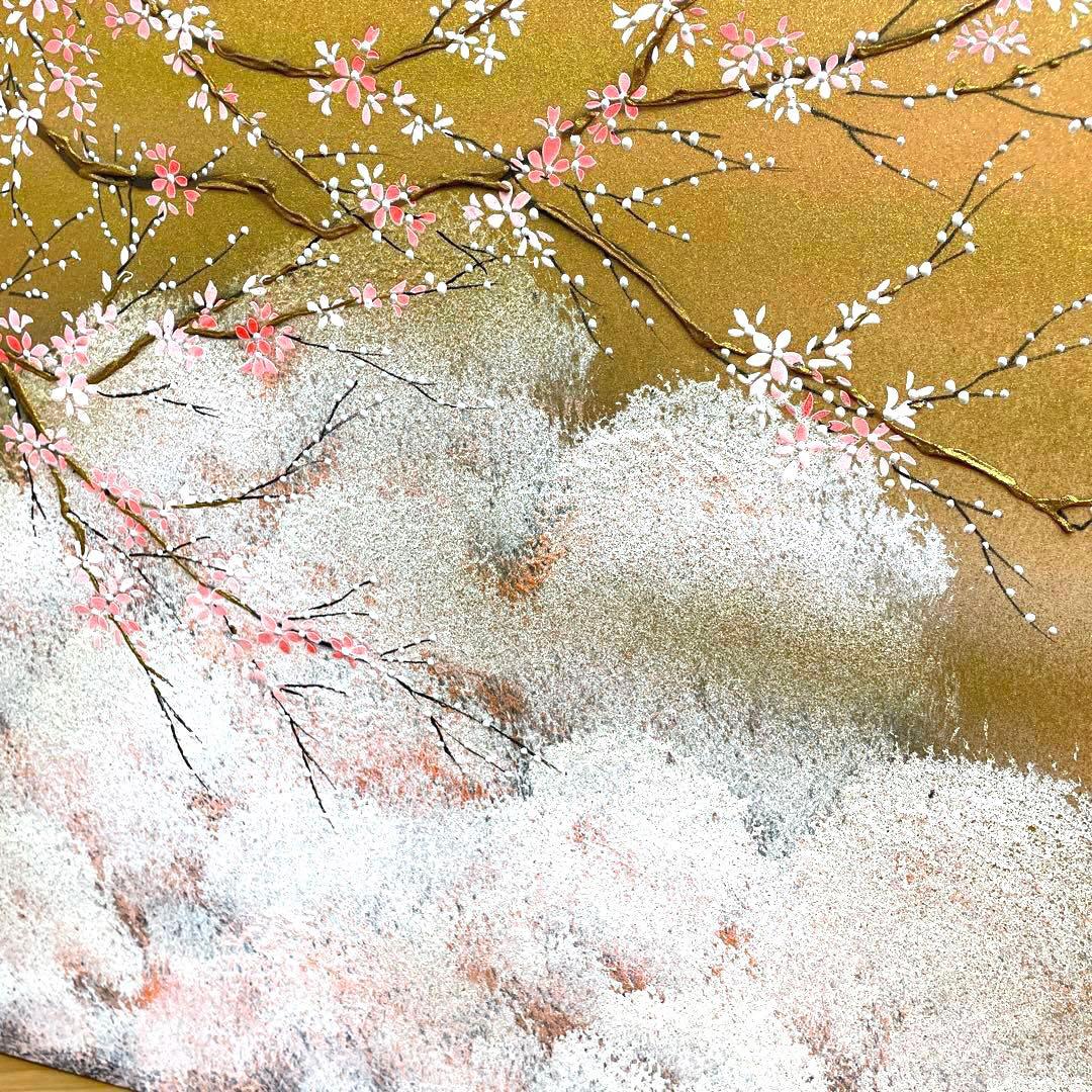 雛人形　桃の節句　桜の三つ折り屏風 雛祭り用　手書き小米桜