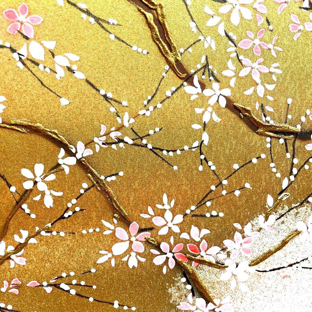 雛人形　桃の節句　桜の三つ折り屏風 雛祭り用　手書き小米桜