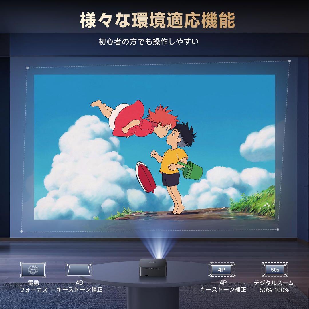 ✨プロジェクター 家庭用 天井投影 1000ASNI 1080P 4K対応 黒