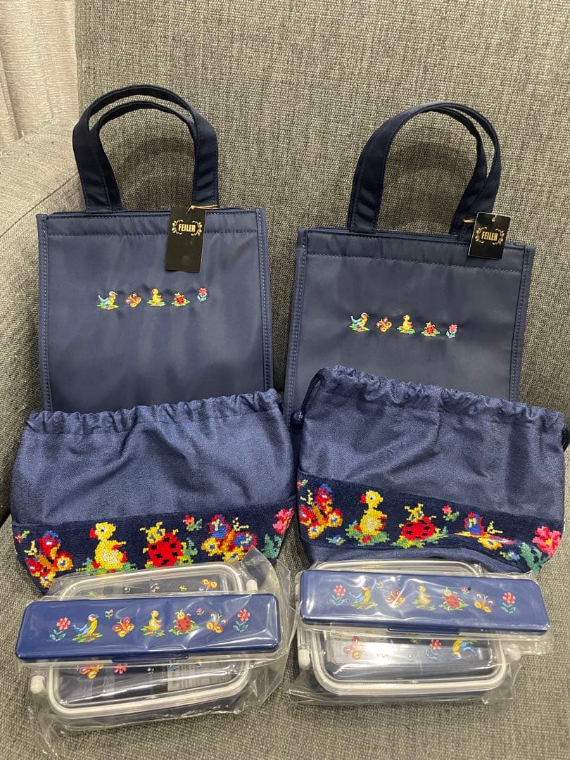 学校フェイラー　ネイビー刺繍ランチバッグセット① お弁当カトラリー
