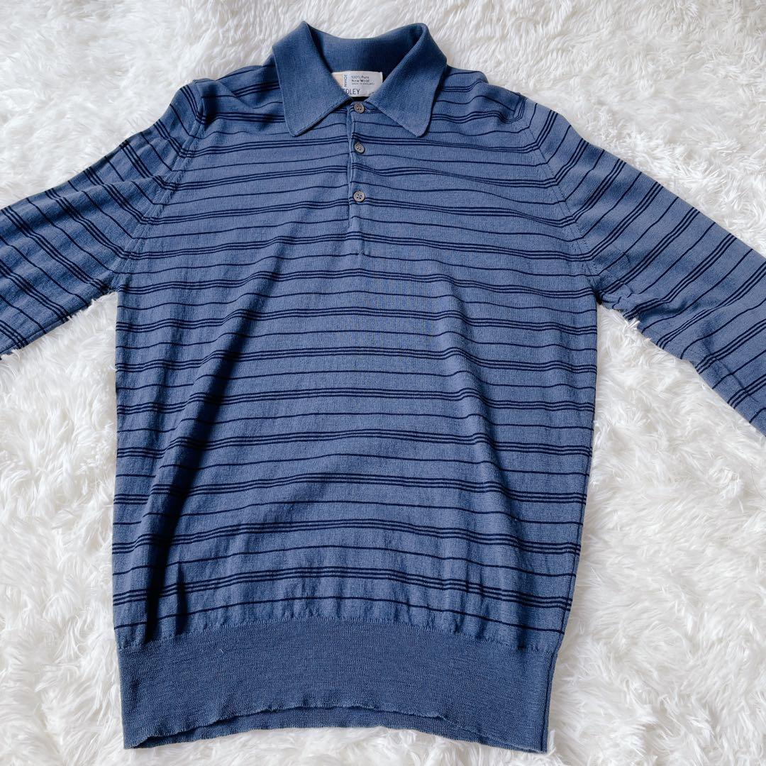 【旧タグ】ジョンスメドレー　ニットポロ　ボーダー　S　JOHN SMEDLEY